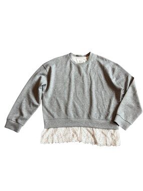 Lili Sidonio Anthropologie Grey Pullover Sweatshirt Lace Trim Sweater Medium NWT